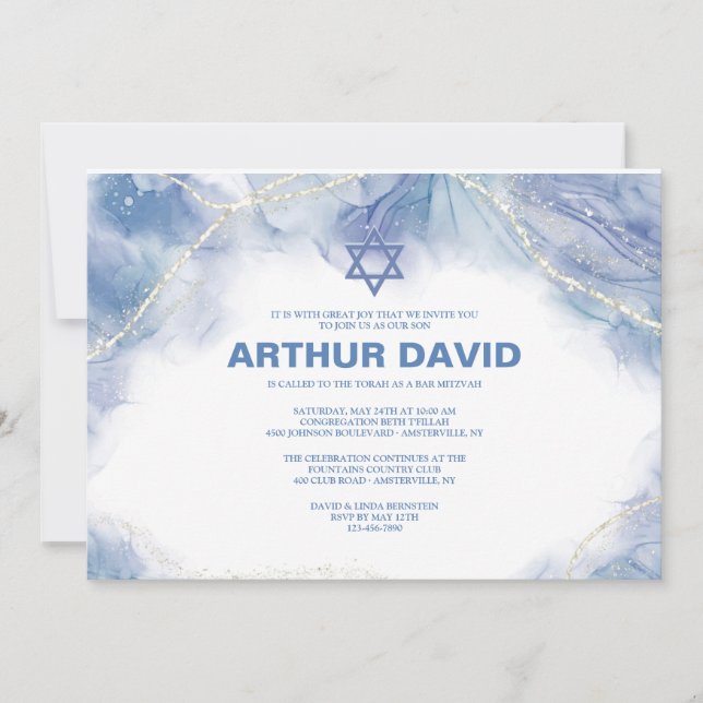 Invitación Bar Contemporáneo Azul Mitzvah (Anverso)