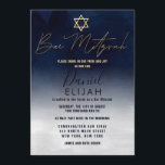 Invitación Bar de acuarela blanco azul de la Marina de Oro mo<br><div class="desc">Esta moderna y artística invitación al Bar Mitzvah es la elección perfecta para su hijo durante su día especial. Se trata de un degradado de color azul marino y blanco pintado a mano. En la parte superior de la invitación hay una falsa estrella dorada impresa de David y de la...</div>