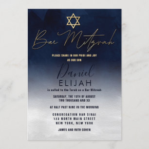 Invitación Bar de acuarela blanco azul de la Marina de Oro mo