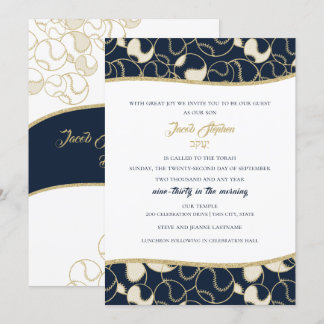 Invitación Bar de béisbol Mitzvah Gold y Blue