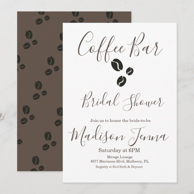 Invitación Bar de Café Moderno para Despedida de Soltera (Anverso / Reverso)
