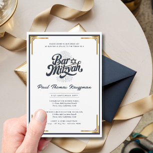 Invitación BAR de calidad MITZVAH Elegante Marina Oro Moderno