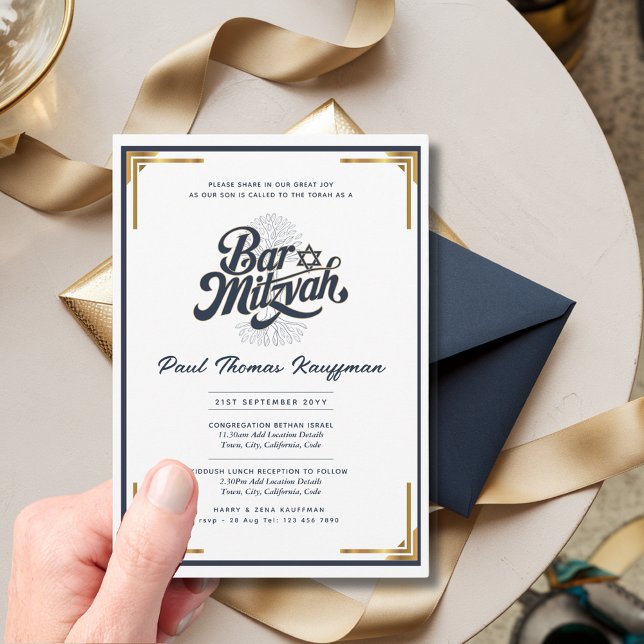 Invitación BAR de calidad MITZVAH Elegante Marina Oro Moderno (Subido por el creador)