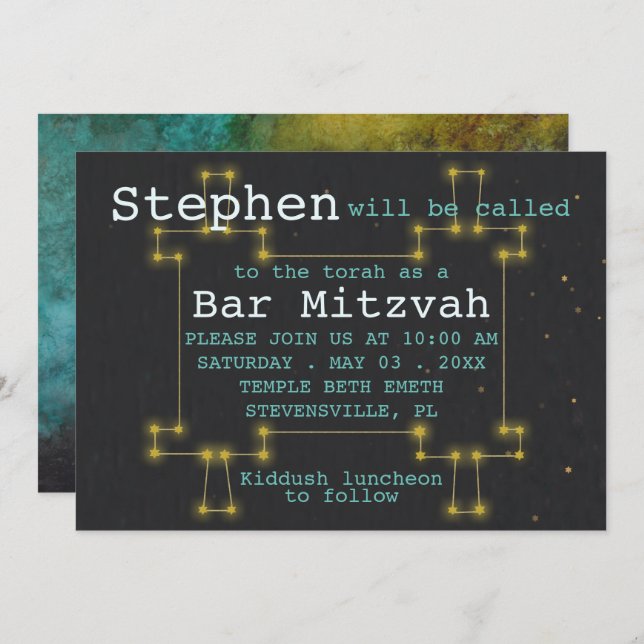 Invitación Bar de murciélagos Mitzvah fuera de esta invitació (Anverso / Reverso)