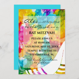 Invitación Bar de murciélagos Mitzvah Splash of Color Tallit