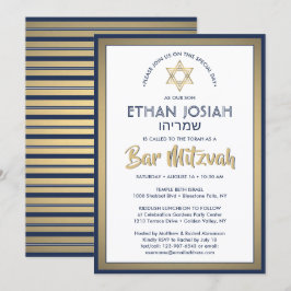 Invitación Bar de nombres hebreos Mitzvah Elegant Gold White 
