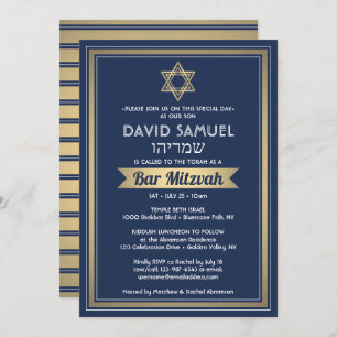 Invitación Bar de nombres hebreos Mitzvah Marina Azul blanco