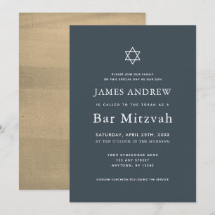 Invitación Bar de oro y azul de la marina minimalista Mitzvah
