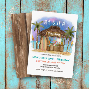 Invitación Bar de playa Tiki Estrellas de la luna Cumpleaños 