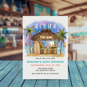 Invitación Bar de playa Tiki Estrellas de la luna Cumpleaños 