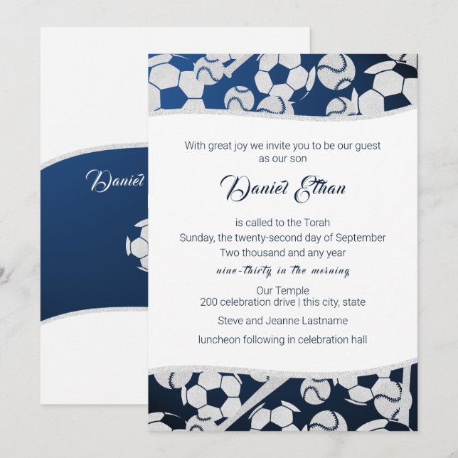 Invitación Bar deportivo de béisbol de fútbol Mitzvah (Anverso / Reverso)