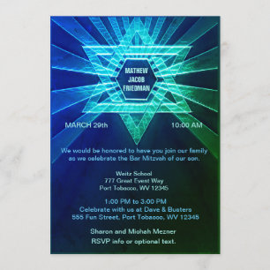 Invitación Bar eléctrico azul y verde Mitzvah