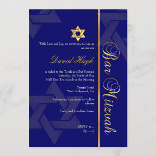 Invitación Bar elegante Mitzvah/azul oscuro/oro