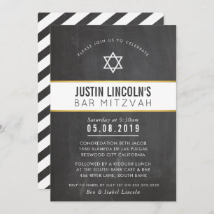 Invitación BAR ESTILO MITZVAH oro de pizarra gris mínimo