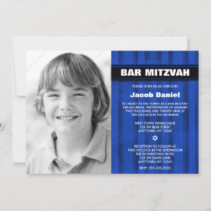 Invitación Bar fotográfico de franjas azules negras invitacio