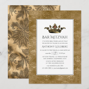 Invitación Bar heráldico de cosecha negra y dorada Mitzvah