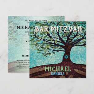 Invitación Bar Mitzvah Árbol azul y verde de la vida