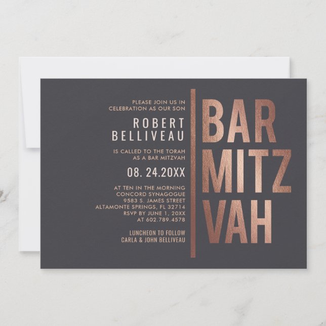 Invitación Bar Mitzvah audaz y minimalista (Anverso)