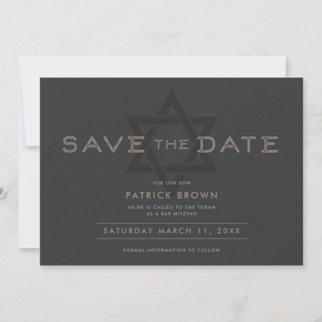 Invitación Bar Mitzvah Aviso de Fecha de la Celebración (Anverso)