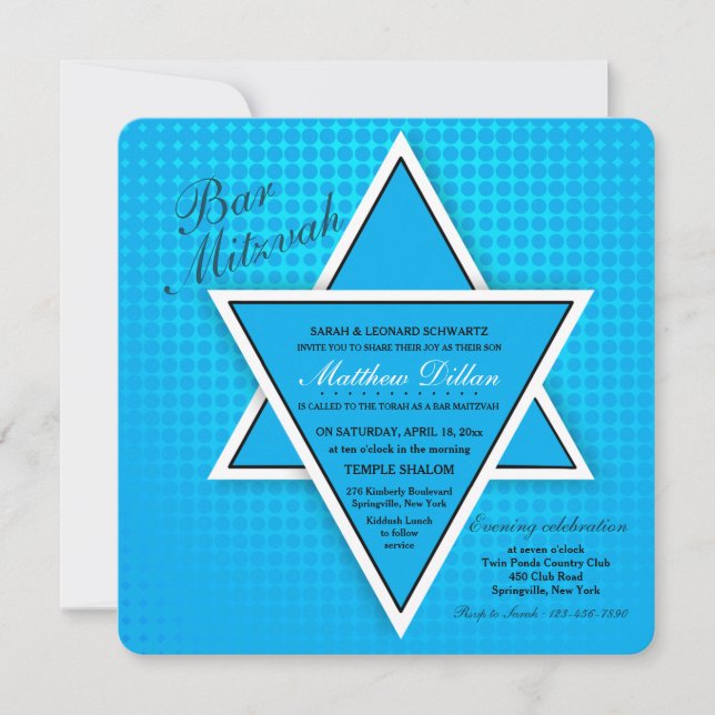 Invitación Bar Mitzvah Azul (Anverso)
