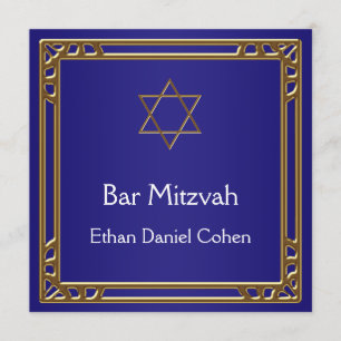 Invitación Bar Mitzvah Azul Marino Barra de Oro
