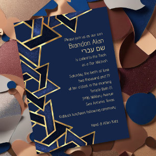 Invitación Bar Mitzvah Azul Marino Estrella de David Dorada