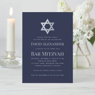 Invitación Bar Mitzvah Azul Marino y Estrella de David de Pla