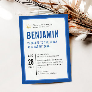 Invitación BAR MITZVAH azul real geométrico simple y moderno