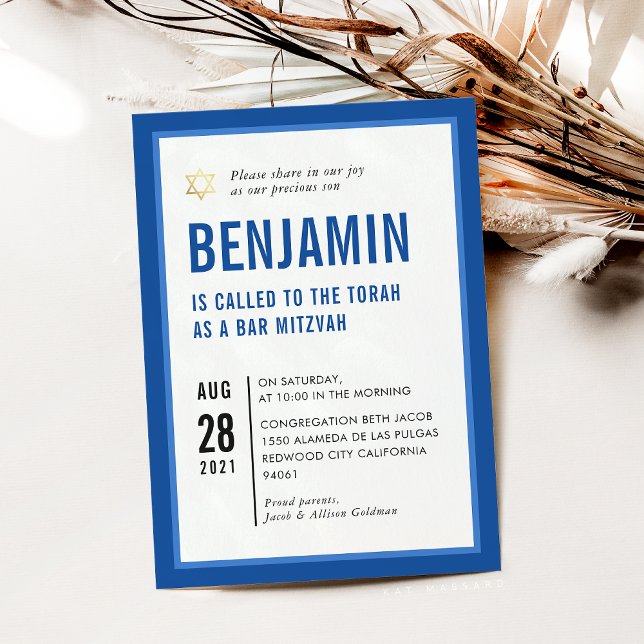 Invitación BAR MITZVAH azul real geométrico simple y moderno (Subido por el creador)