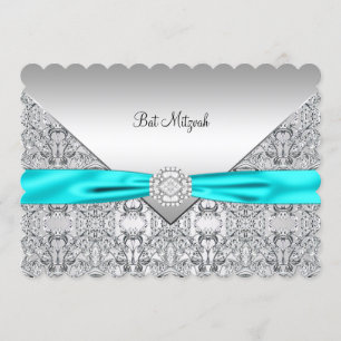 Invitación Bar Mitzvah Azul Teal Plateado