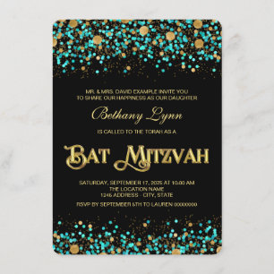 Invitación Bar Mitzvah Azul Turquesa y Dorado