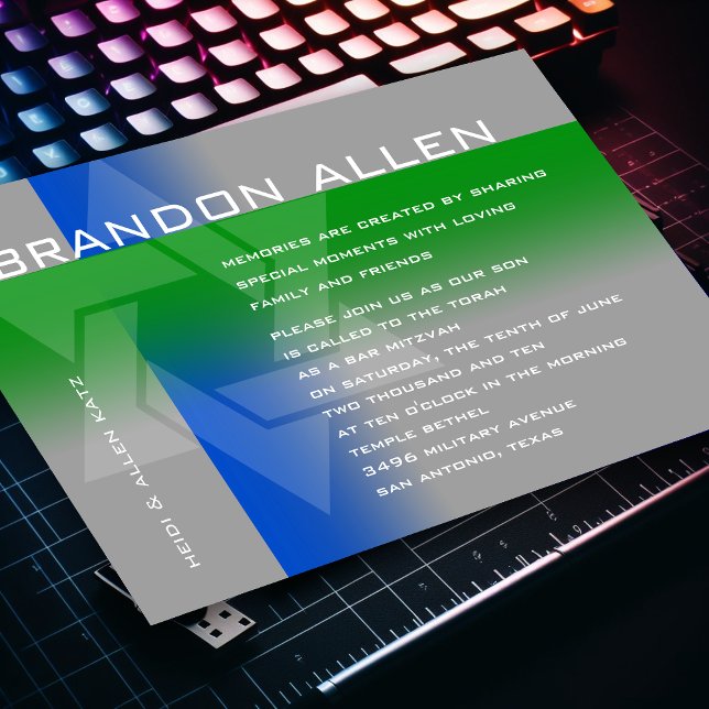 Invitación Bar Mitzvah azul y verde en cualquier color (Subido por el creador)