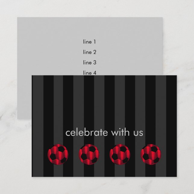 Invitación Bar Mitzvah Banda de fútbol rojo y negro (Anverso / Reverso)