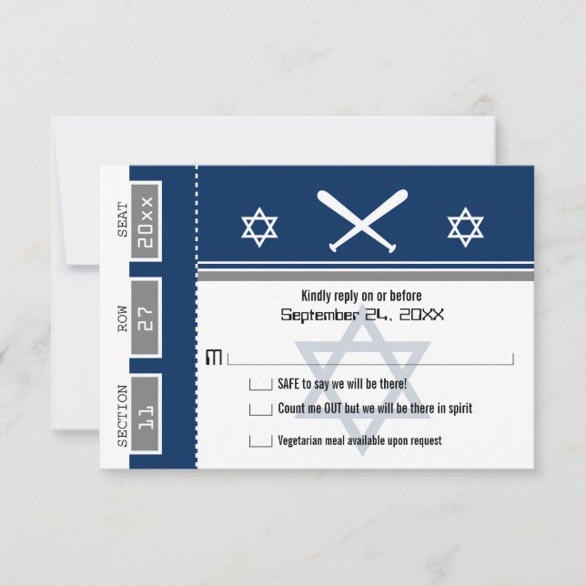 Invitación Bar Mitzvah Béisbol Ticket RSVP (Anverso)