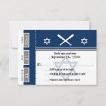 Invitación Bar Mitzvah Béisbol Ticket RSVP<br><div class="desc">Boleto de béisbol azul marino y gris con la estrella de David para tu tarjeta RSVP de Bar Mitzvah / Bat Mitzvah. Dos bates de béisbol y el centro Star of David en un color azul descolorido. Si el esquema de color no es lo que deseaba, por favor envíe un...</div>