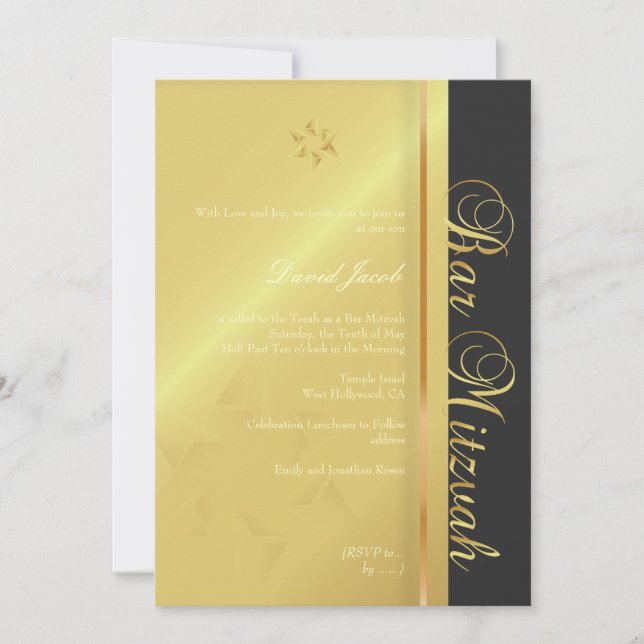 Invitación Bar Mitzvah/black/faux gold (Anverso)