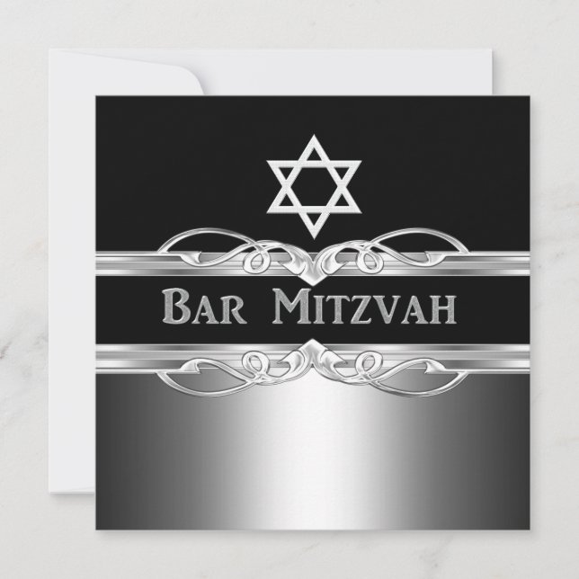 Invitación Bar Mitzvah Black Silver Metalizado Boy 2 (Anverso)