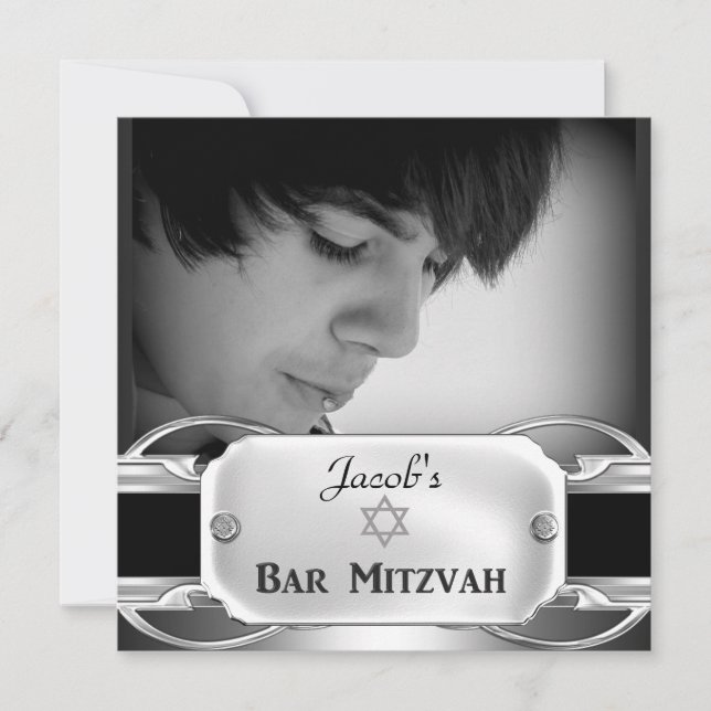 Invitación Bar Mitzvah Black Silver Metalizado macho (Anverso)
