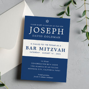 Invitación BAR MITZVAH blanco moderno minimalista