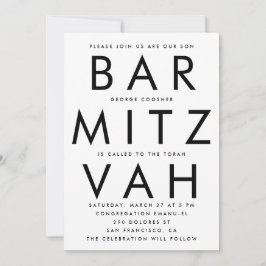 Invitación Bar Mitzvah blanco ultra moderno