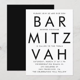 Invitación Bar Mitzvah blanco ultra moderno