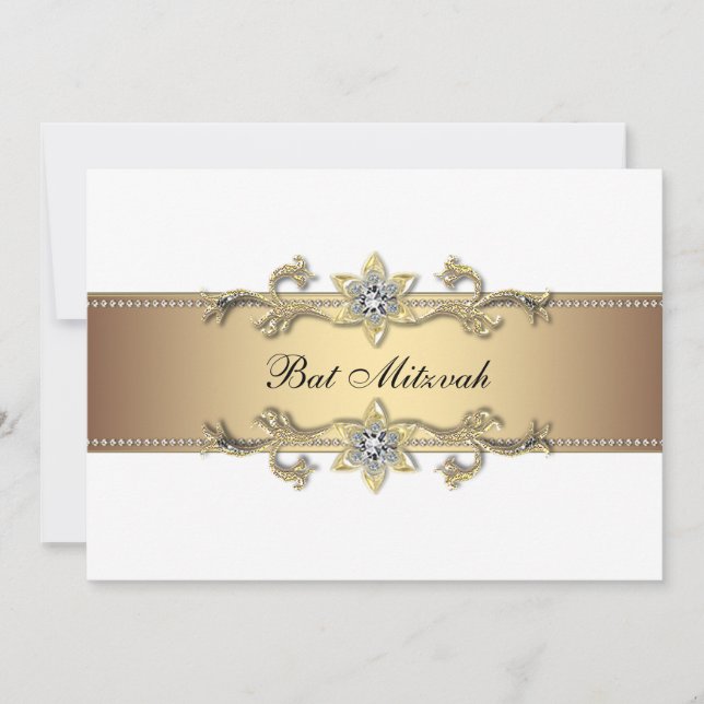 Invitación Bar Mitzvah Blanco y Dorado (Anverso)