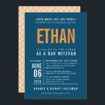 Invitación BAR MITZVAH bloque moderno negrita naranja azul os<br><div class="desc">por kat massard >> WWW.SIMPLYSWEETPAPERIE.COM <<< - - - - - - - - - - - - - - - - - - CONTACTE CONMIGO para ayudar a equilibrar tu tipo a la perfección Amar el diseño, pero me gustaría ver algunos cambios - otro esquema de color, producto, añadir...</div>