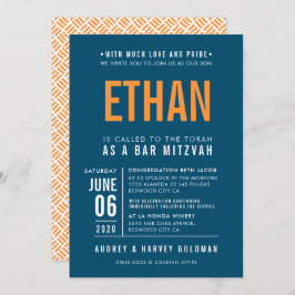Invitación BAR MITZVAH bloque moderno negrita naranja azul os