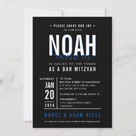 Invitación BAR MITZVAH bloque moderno negrita real azul negro