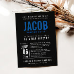 Invitación BAR MITZVAH bloque moderno negrita real azul negro<br><div class="desc">por kat massard >> WWW.SIMPLYSWEETPAPERIE.COM <<< - - - - - - - - - - - - - - - - - - CONTACTE CONMIGO para ayudar a equilibrar tu tipo a la perfección Amar el diseño, pero me gustaría ver algunos cambios - otro esquema de color, producto, añadir...</div>