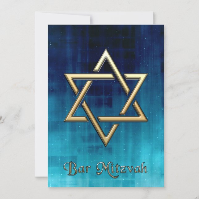 Invitación Bar Mitzvah Blue Galaxy & Gold Star of David (Anverso)