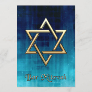Invitación Bar Mitzvah Blue Galaxy & Gold Star of David