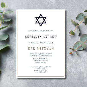 Invitación Bar Mitzvah Blue Gold Star de la Marina Clásica