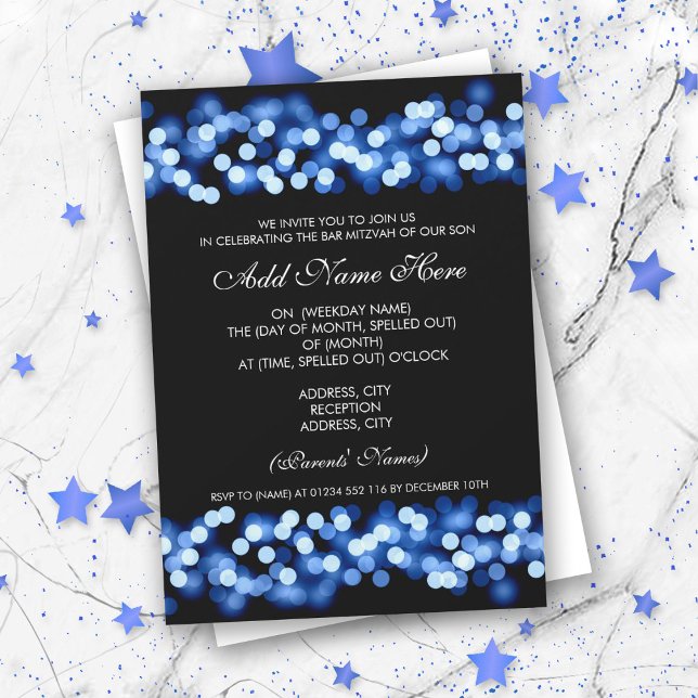 Invitación Bar Mitzvah Blue Hollywood Glam (Subido por el creador)